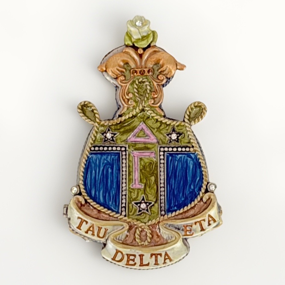 Delta Gamma Sorority Tau Delta Eta Hinged Trinket Box Magnetic Closure 4" Crest